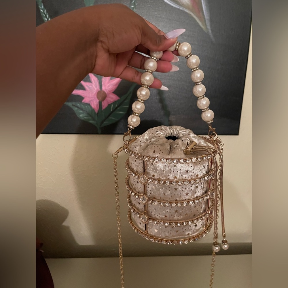 Pearl Bucket Purse with Velvet Bag